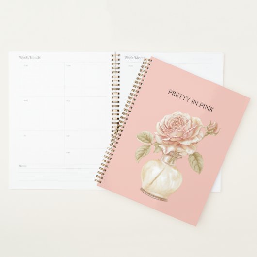 Mooie Roze Roos Bloem in Vaas Planner (Display)
