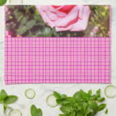 mooie roze roos bloem met zoete harten theedoek (Gevouwen)