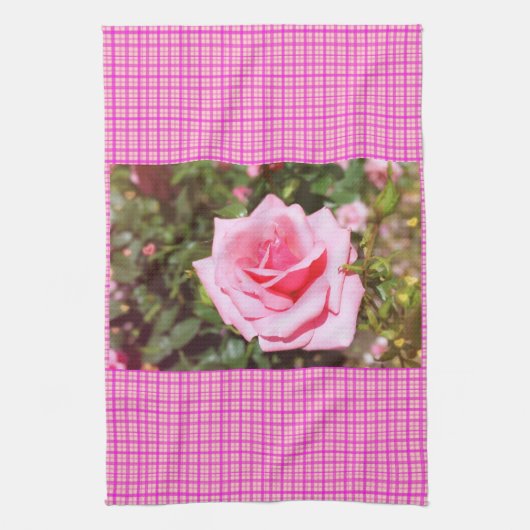 mooie roze roos bloem met zoete harten theedoek (Verticaal)