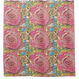 Mooie roze roos bloemschildering douchegordijn