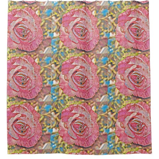 Mooie roze roos bloemschildering douchegordijn (Voorkant)