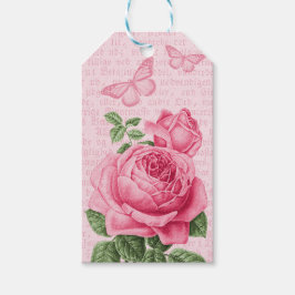 Mooie roze roos cadeaukaartjes - vintage collage cadeaulabel