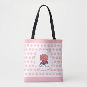 Mooie roze roos en polka dots tote bag