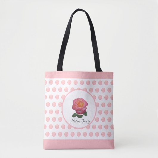 Mooie roze roos en polka dots tote bag (Voorkant)