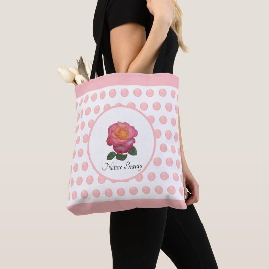 Mooie roze roos en polka dots tote bag (Dichtbij)