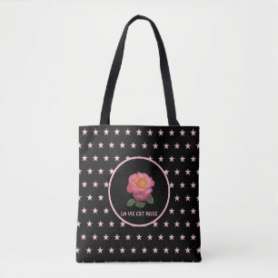Mooie Roze Roos en Roze Sterren Tote Bag