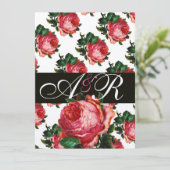 MOOIE ROZE ROOS FLORALE MONOGRAM KAART (Staand voorkant)
