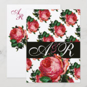 MOOIE ROZE ROOS FLORALE MONOGRAM KAART (Voorkant / Achterkant)