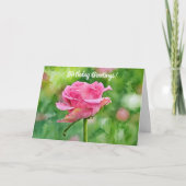 Mooie Roze Roos in een Tuin Kunst Verjaardag Kaart (Voorkant)