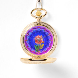 MOOIE ROZE ROOS IN PSYCHEDELISCHE KRINGEN HORLOGE
