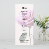 Mooie roze roos met bladeren bruiloft menu (Staand voorkant)