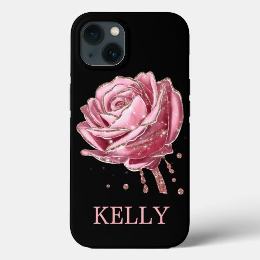 Mooie roze roos met gouden glitter Case-Mate iPhone case (Achterkant)