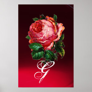 MOOIE ROZE ROOS MONOGRAM POSTER