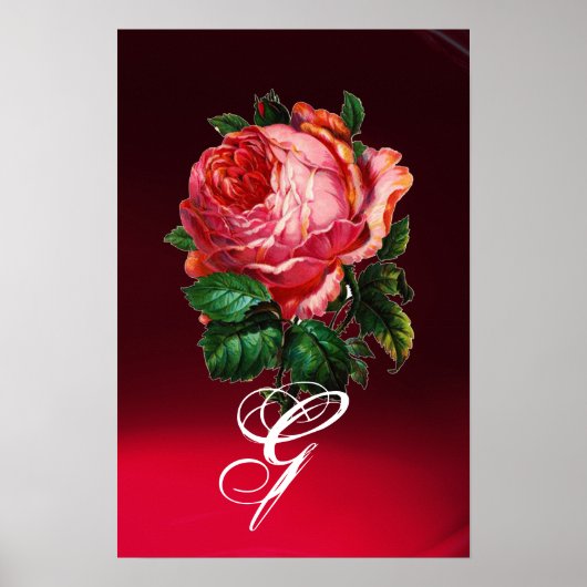 MOOIE ROZE ROOS MONOGRAM POSTER (Voorkant)