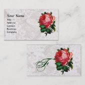MOOIE ROZE ROOS, MONOGRAM Wit Parel Papier Visitekaartje (Voorkant / Achterkant)