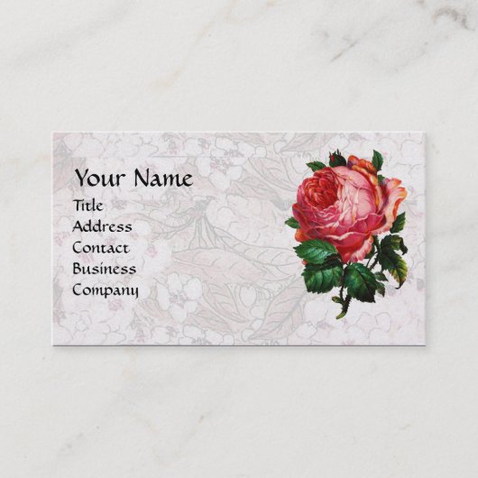MOOIE ROZE ROOS, MONOGRAM Wit Parel Papier Visitekaartje (Voorkant)