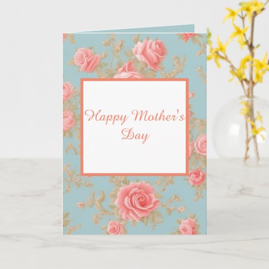 Mooie Roze Roos Patroon Moederdag Kaart (Gele Bloem)