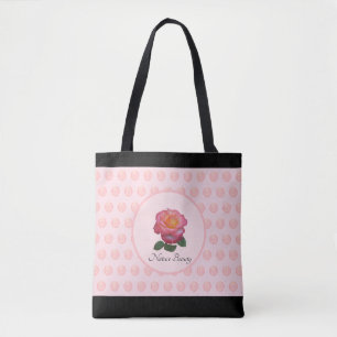 Mooie roze roos & polka stippen tote bag