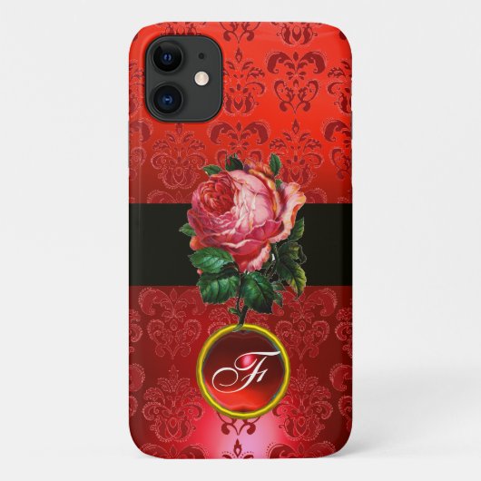 MOOIE ROZE ROOS RODE ZWARTE DAMAST ROBIJN INITIALE Case-Mate iPhone CASE (Achterkant)