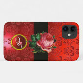 MOOIE ROZE ROOS RODE ZWARTE DAMAST ROBIJN INITIALE Case-Mate iPhone CASE (Achterkant (horizontaal))