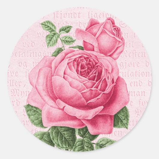 Mooie  roze roos ronde sticker (Voorkant)