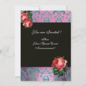 MOOIE ROZE ROOS SERING BLUWE DAMAST MONOGRAM KAART (Achterkant)