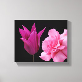 Mooie roze roos tulp bloem eenvoudige moderne bloe canvas afdruk