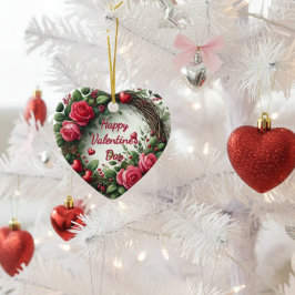 Mooie Roze Roos Valentijnsdag Hart  Keramisch Ornament