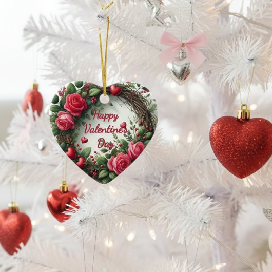 Mooie Roze Roos Valentijnsdag Hart Keramisch Ornament