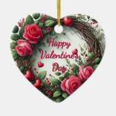 Mooie Roze Roos Valentijnsdag Hart Keramisch Ornament (Voorkant)
