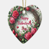 Mooie Roze Roos Valentijnsdag Hart Keramisch Ornament (Links)