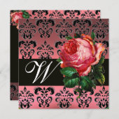 MOOIE ROZE ROOS ZWART WIT DAMASK MONOGRAM KAART (Voorkant / Achterkant)