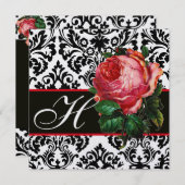 MOOIE ROZE ROOS  ZWART WIT  DAMASK MONOGRAM KAART (Voorkant / Achterkant)