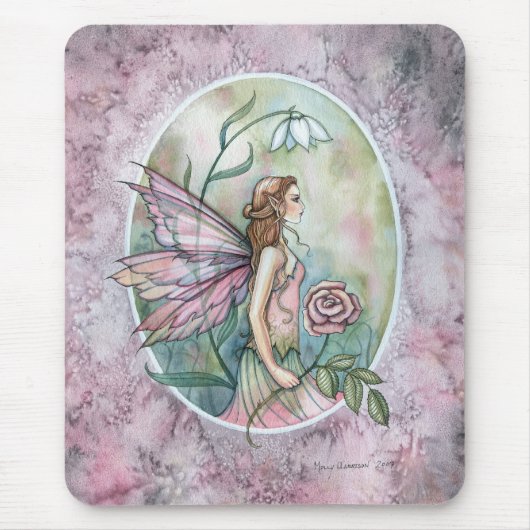 Mooie roze Rose Fairy Fantasy Art Mousepad Muismat (Voorkant)