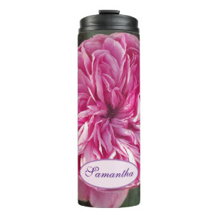 Mooie roze roze bloem Fotomeisjes Naam Thermosbeker