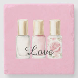 Mooie Roze Roze Bloem Nagellak Stenen Onderzetter
