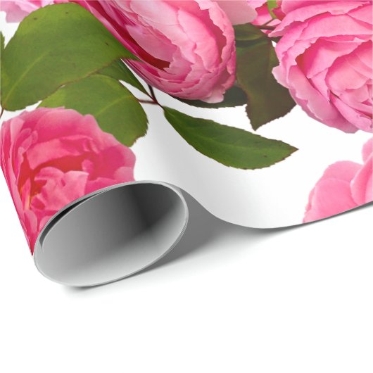 Mooie roze roze bloemen op witte vlotten of cadeaupapier (Rol Hoek)
