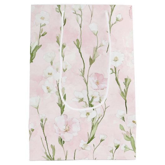 Mooie Roze Roze Bloemige Bruiloftsdouche Medium Cadeauzakje (Achterkant)