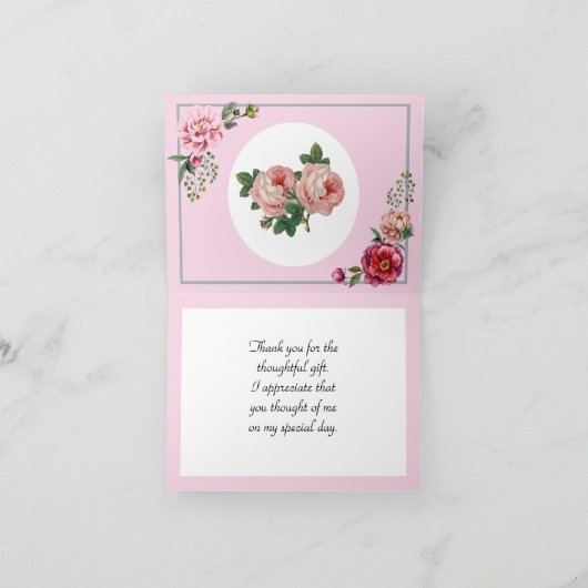 Mooie  roze roze botanisch bedankkaart (Binnen)