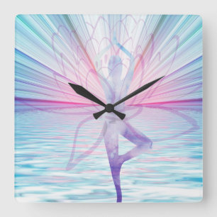 Mooie roze roze en blauwe Vrikshasana Yoga Clock Vierkante Klok