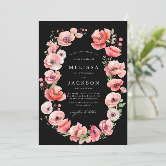 Mooie roze roze en rode papaverbruine bruine bruil kaart (Staand voorkant)