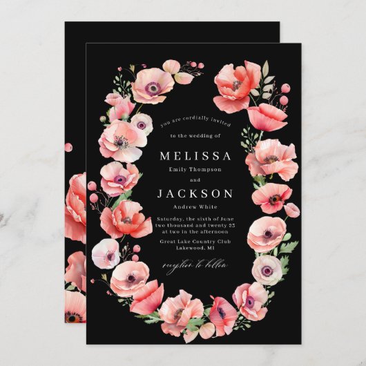 Mooie roze roze en rode papaverbruine bruine bruil kaart (Voorkant / Achterkant)