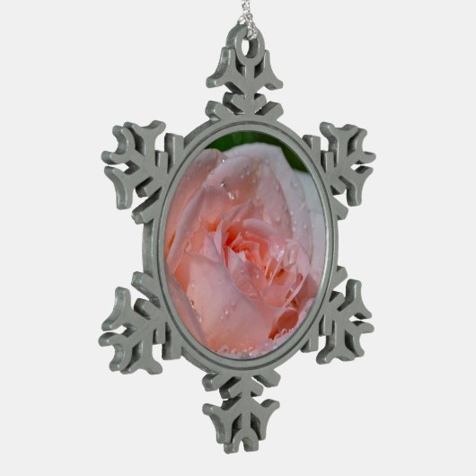 Mooie roze roze roos tin sneeuwvlok ornament (Links)