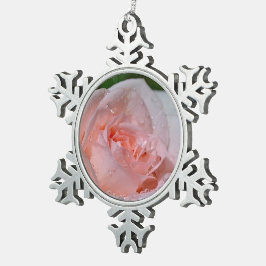 Mooie roze roze roos tin sneeuwvlok ornament (Rechts)