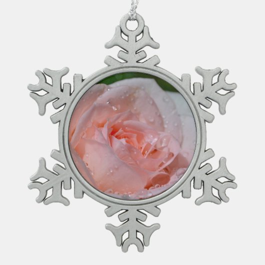 Mooie roze roze roos tin sneeuwvlok ornament (Voorkant)