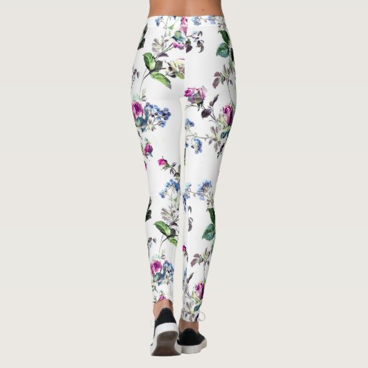 Mooie roze roze roze en blauwe bloem Leggings (Achterkant)