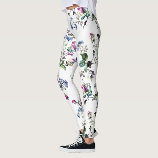 Mooie roze roze roze en blauwe bloem Leggings (Links)