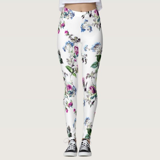 Mooie roze roze roze en blauwe bloem Leggings (Voorkant)