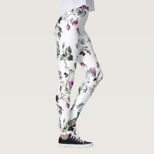 Mooie roze roze roze en blauwe bloem Leggings (Rechts)