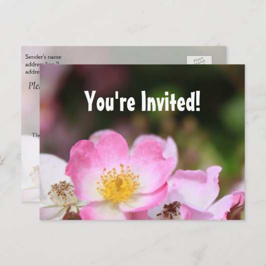 mooie roze roze roze roze roodbloemen afgestudeerd uitnodiging briefkaart (Voorkant / Achterkant)